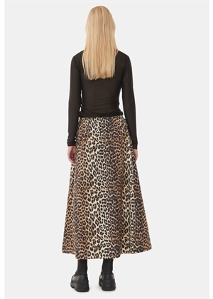 Printed cotton elasticated maxi skirt Leopard F9365 Ganni